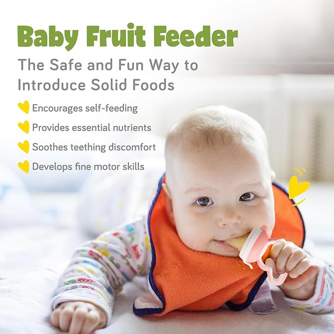 Baby Fruit Feeder with Mini Freezer Tray, Baby Teethers, Breastmilk Popsicle Molds for Baby Teething Relief, Silicone Fresh Food Feeder for Safe Infant Self Feeding (Pig Pink)