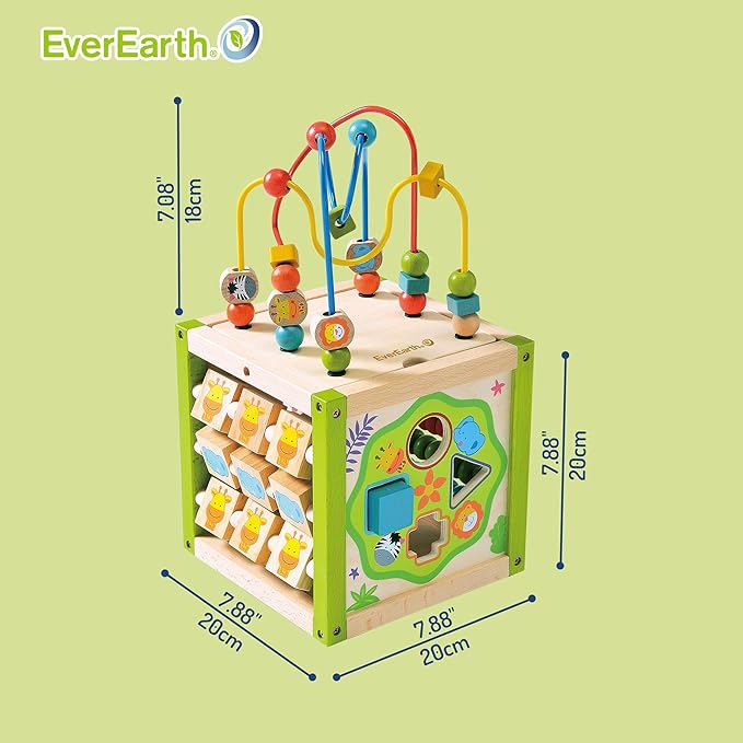 Wooden Activity Cube, 5 in 1 Activity Center, Educational Wooden Toys for Toddlers for Kids 1+, FSC Certified