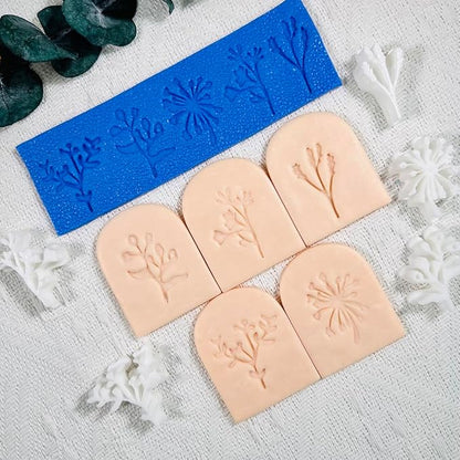 Xaekicr Polymer Clay Molds – 5PCS Botanical Texture Stamps with Flower & Leaf Patterns, Clay Cutters and Tools for Polymer Clay Jewelry and DIY Earring Crafts