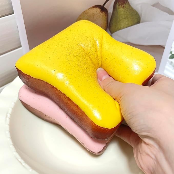 Bread Butter Squishy,Slow Rising Squishy，Stress Balls，Stress Relief & Fidget for ADHD，Party Favor Gift (Yellow and Pink)