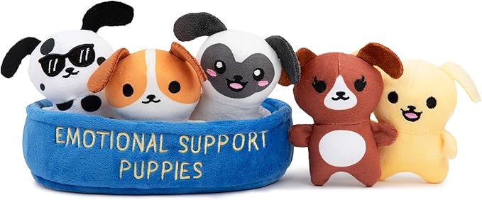 Emotional Support Puppies by Relatable, Cuddly Stuffed Animals and Plushies Set, Small Gifts for Mom, Includes 5 Puppies Plush Toys with Carrying Basket, for Mom