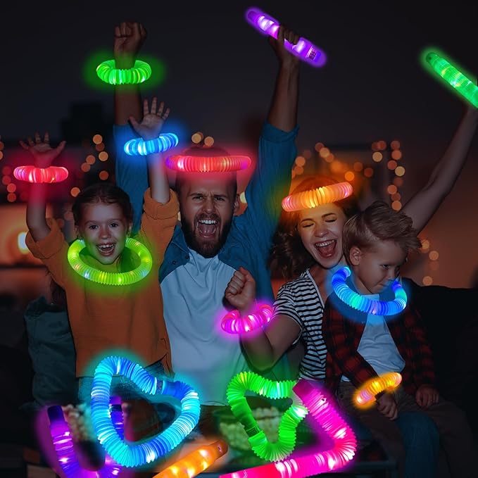 Glow Sticks Bulk Party Favor Supplies for Kids 48 PCS,Valentines LED Light up Pop Tubes for Toddlers,Glow in Dark Bracelet Necklace Accessories Decorations for Mardi Gras Birthday Wedding Camping