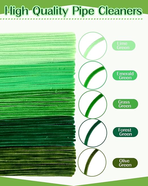 500 pcs Green Pipe Cleaners Craft(Diversified Accessories) - Fluffy Pipe Cleaners Green for Arts & Crafts, Ideal for Making Flowers, Animals & Decorations (12 x 0.24 inches),Chenille Stems