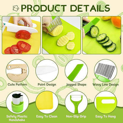 Chanking 13 Pieces Kids Safe Knife Set for Real Cooking Child-Friendly Plastic Chef Tools Montessori Kitchen Toys for Toddlers Birthday Gifts for Boys and Girls Ages 4+ (A)
