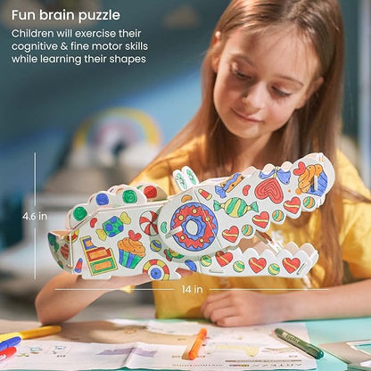 Arteza Kids 3D Coloring Puzzle Set, 1 Alligator to Craft, Model Kit with 10 Foam Pieces, 5 Nontoxic Markers, & Easy-to-Follow Instructions, Art Supplies for Kids’ Activities