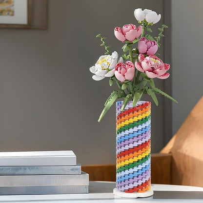 HI-REEKE Flowers Vase Building Set for Bouquet 10280 10313 10328, Colorful Vase Flower Display Stand Toy Block Kit for Women
