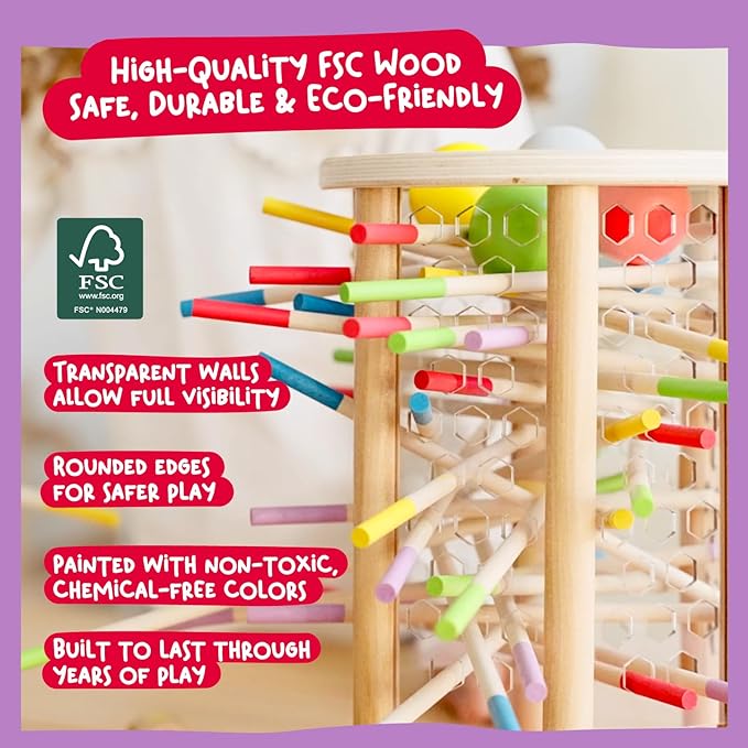 Nene Toys BALLFALL Jumbo – Montessori Wooden Board Game for Kids 3 4 5 6 Years – Colorful Sticks, Dice & Cards – Fine Motor Skills Toy, Math & Counting Game – Educational Gift for Boys Girls Ages 3-9