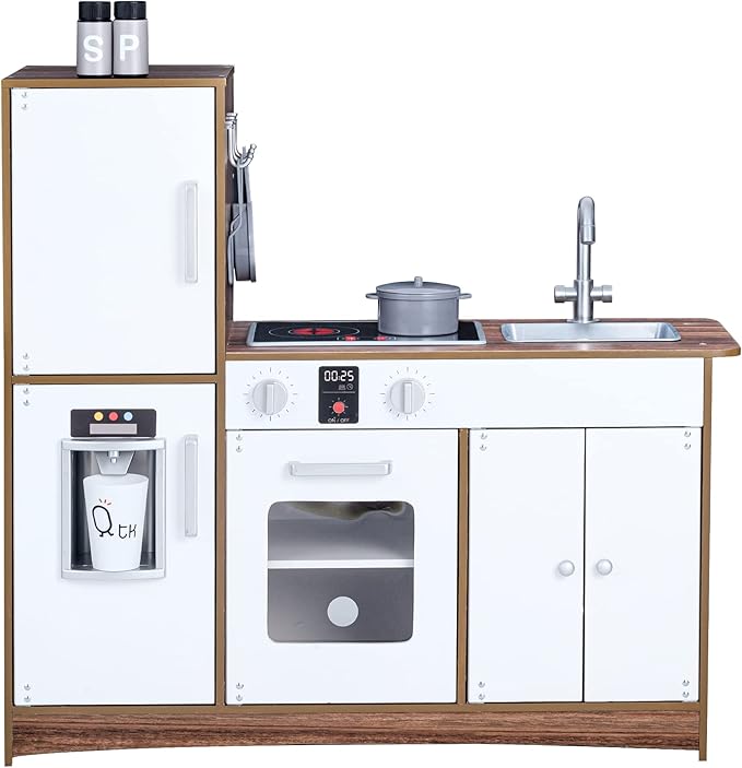 Teamson Kids Little Chef Palm Springs Classic Kids Play Kitchen with 6 Accessories, Natural/White