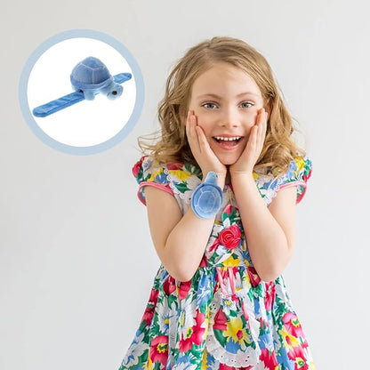 Animals Slap Bracelet Turtle Snap Bands Plush Slap Wristband Stuffed Animal Slap Plush Hug Slap Wristband for Party Favors Supplies Sky-Blue