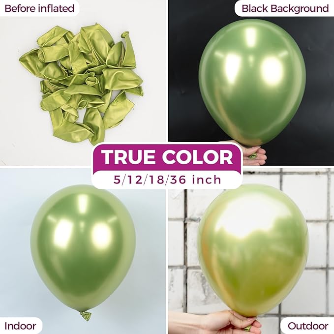 Bezente Metallic Green Balloons Latex Party Balloons - 100 Pack 12 inch Round Helium Metallic Apple Lime Green Balloons for Summer Wedding Engagement Bridal Shower Birthday Party Decorations