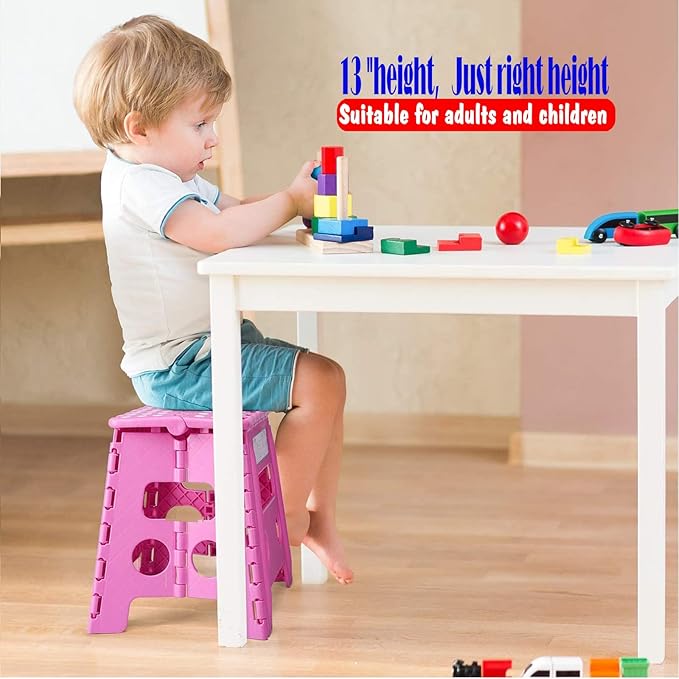 ACKO Folding Step Stool - 13 inch Height Premium Heavy Duty Foldable Stool for Kids and Adults, Kitchen Garden Bathroom Stepping Stool (Pink)