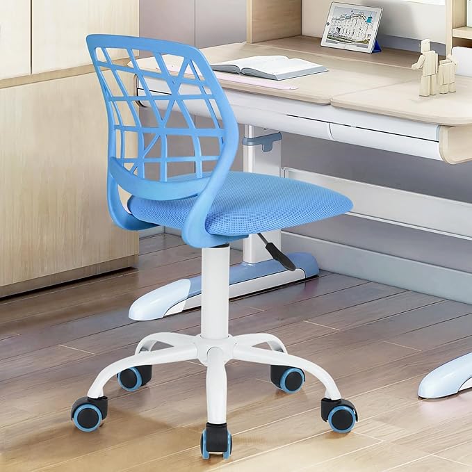 FurnitureR Kids Desk Chair, Small Office Chair Armless Adjsutable Swivel Task Chair with Soft Cushion for Study Kids Teens Child, Blue