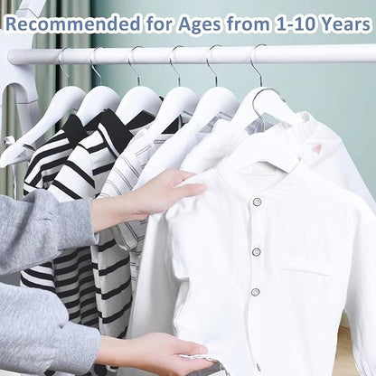FairyHaus Kids Hangers 20 Pack 12.8 Inch, Solid Wooden Baby Hangers for Closet, Anti-Rust 360° Swivel Hook, Notches & Smooth Finish, Durable and Strong Childrens Hangers for Clothes White