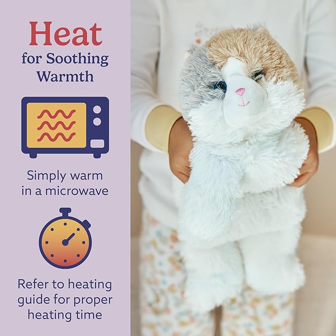 warmies Microwavable & Weighted Stuffed Animals, Calico Cat - Heated Stuffed Animal Plushie for Warmth & Comfort - Cute Soft Plush Toys for Boys, Girls, Babies & Toddlers