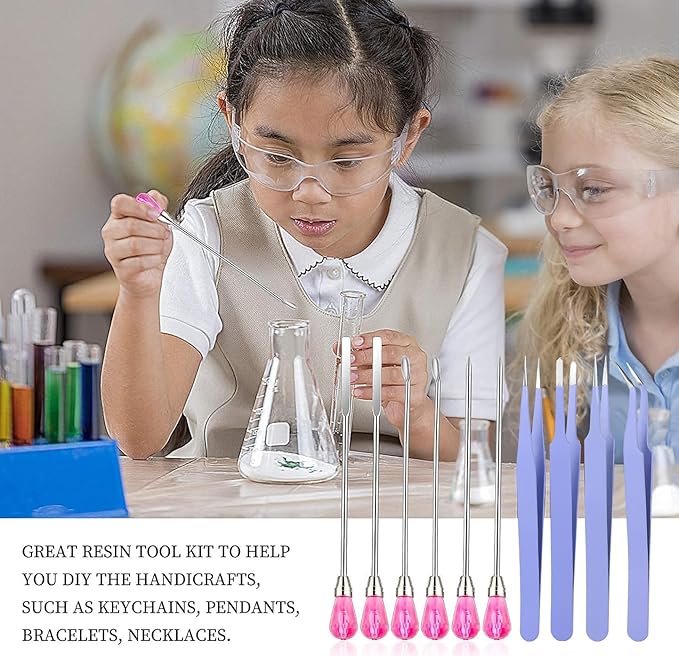 11 Pcs Silicone Resin Mold Tools Set Stirring Needle Spoon Tool Tweezers Precision Kit, Anti-Static Electronics Tweezers Set for Resin Art Crafts,Jewelry Making,Epoxy Casting Molds-Rose Red & Purple