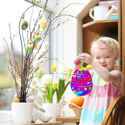 32 Sets Magic Color Scratch Art Easter Egg Ornaments Decorations DIY Easter Craft Kits Assorted Scratch Paper Egg Pom-poms Pipe Cleaners for Kids Party Favors Classroom Home Activity Art Project