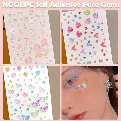 NOOEPC Self Adhesive Face Gems Self Rhinestone Jewel Stickers Craft Supplies Scrapbook Supplies Gemstones Hair Gems, Rhinestone Stickers for Face, Eye, Makeup, Body