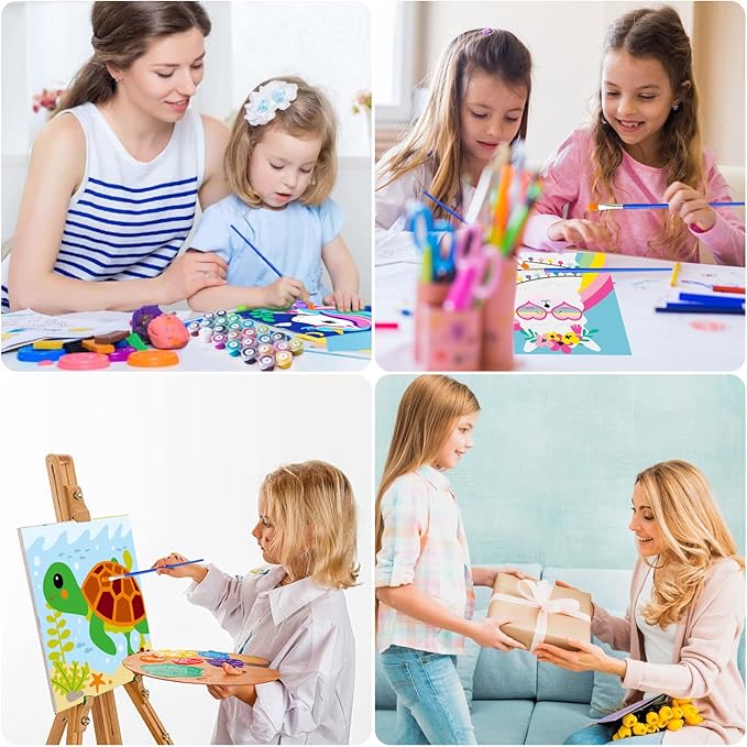 CarlonLin Framed 4 Pack Paint by Number for Kids, Paint by Numbers for Kids Ages 8-12, Paint by Numbers Kits Children Beginner, DIY Acrylic Oil Painting for Home Wall Decor (8x8inch)