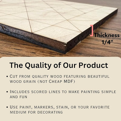 Set of Four 9 Inch Barn Quilt Kit DIY Pattern Unfinished Wood Quilting Block Sign Paintable Crafts for Women (Starburst, Aesthetic Triangles, Cottage Chic Star, Swoon) AVTRBoutique