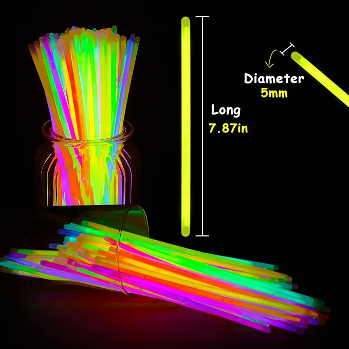 LOMIMOS 100PCS Spring Glow Sticks(8"),Glow in The Dark Party Supplies with Connectors,Bracelets and Necklaces for Kids Concert Wedding Birthday