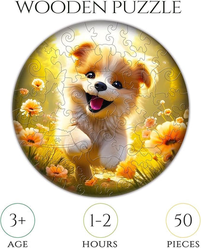 Wooden Jigsaw Puzzles for Kids Ages 4-6, 50 Piece Unique Shape Animal Theme Puzzle - Preschool Learning Educational Toys for Kids 3+, Valentines Day Birthday Easter Gifts for Kids Girls Boys (Puppy)