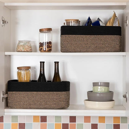 OIASKET Storage Baskets for Organizing 3 Pack, Woven Baskets for Shelves, Closet Organizer Bins Empty Gift Basket Toy Storage for Toys, Books, Towels, Clothes, 15"x11.42"x6.7", Black & Yellow