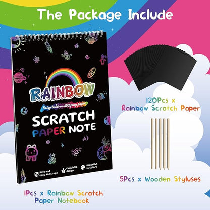 Scratch Art for Kids Rainbow Scratch Paper, Christmas Gifts for Children 130 Sheets Children's Paper Art Sets, Kids Crafts Art and DIY Paint by Scratch,Children's Christmas Sock Filling Gift