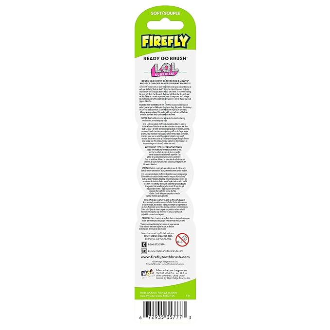 Firefly Ready Go Light Up Timer Toothbrush, L.O.L. Surprise!, Premium Soft Bristles, 1 Minute Timer, Less Mess Suction Cup, Battery Included, Easy Storage, Dentist Recommended, Ages 3+, 1 Pack
