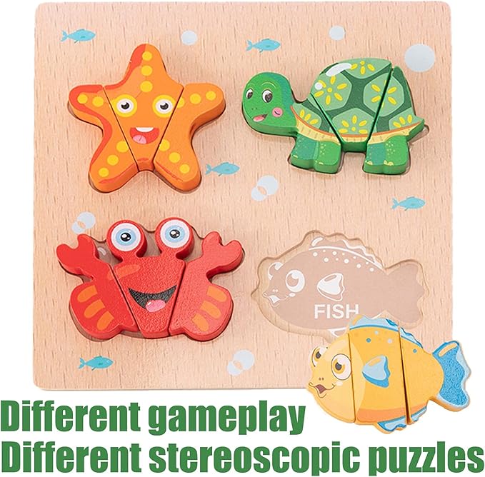 CUCOS Wooden Toddler Puzzles for Kids Ages 1-5 Years Old, Wooden Peg Marine Life Toddler Puzzles, Learning Toys Educational Gift for Girls and Boys