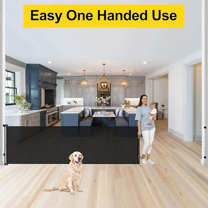 175 Inch Extra Wide Retractable Baby Gates for Large Openings, Extra Long Retractable Dog Gate for Doorways 33" Tall Mesh Pet Gate for Long Openings Extra Large Baby Gate for Indoor Outdoor (Black)