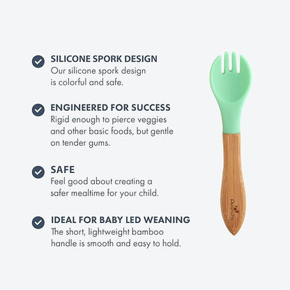 Avanchy Baby Fork Set, Bamboo and Silicone Spork Utensils, Toddler Baby Led Weaning Silverware Cutlery Flatware, Kids First Self Feeding