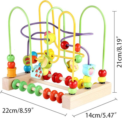 Wondertoys Bead Maze Toy for Toddlers Wooden Colorful Abacus Roller Coaster Educational Circle Toys for Babies Bead Maze Activity Cube Sensory Toys for Children