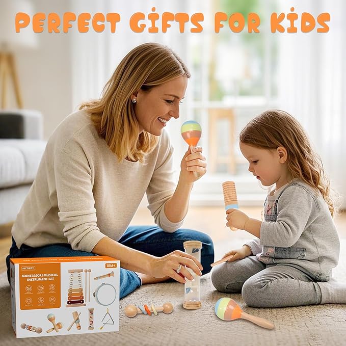 Baby Musical Instruments Sets, Montessori Wooden Percussion Educational Musical Toys for Toddlers, Xylophone Preschool Learning Activities Birthday Gifts for Boys Girls