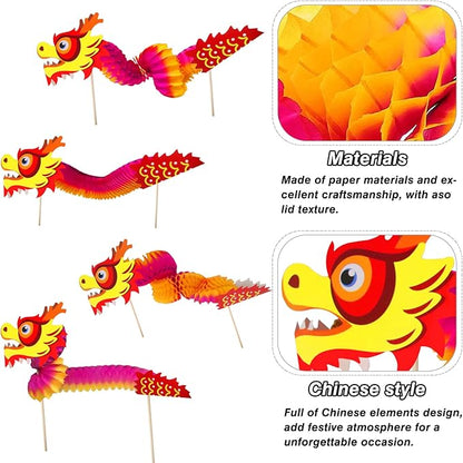 2 Pack Chinese New Year Paper Dragon Decorations, Chinese Paper Handheld Dancing Dragon Toy, DIY 3D Chinese Paper Dragon Garland for Spring Festival Party Supplies