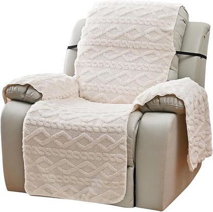 vctops Geometric Jacquard Plush Recliner Chair Cover Soft Fuzzy Fluffy Reclining Chair/Furniture Protector with Elastic Straps for Kids, Pets(Cream,21.7")