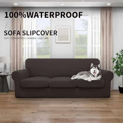 Easy-Going 100% Dual Waterproof Stretch Soft Couch Cover for Dogs, Sofa Slipcover for 3 Separate Cushion Couch Leakproof Furniture Protector for Kids, Pets Chocolate