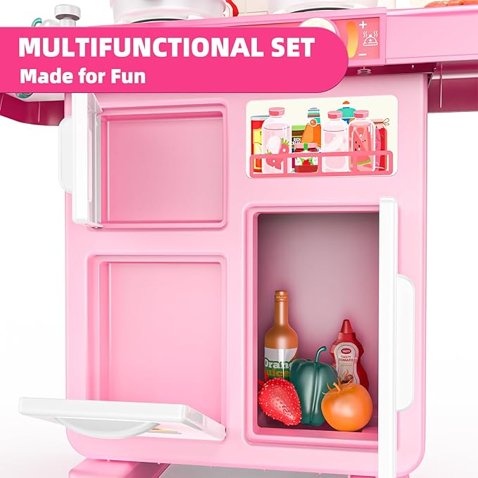 Play Kitchen for Girls and Boys - Realistic Toy Kitchen Set with Lights, Sounds, and Water Circulation for Ages 3-8