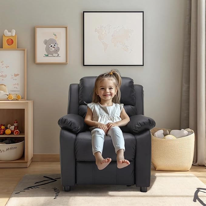 JC Home Macaron Kids Reclining Chair Leather Recliner Sofa Toddler Youth Children Child Ages 2-8