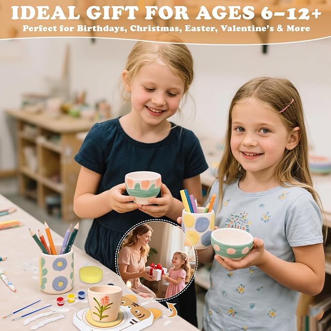 Pottery Wheel for Kids, Art Supplies Arts & Crafts Kit, Crafts Toys for Girls 6+, Pottery Studio Craft Kit with 4 Pack Air-Dry Clay,Girls Toys Birthday Christmas Gift for Kids Ages 6 7 8 9 10 11 12+