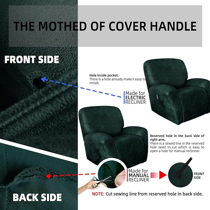 Leather Like Recliner Chair Covers Heavy Duty, 4 Pieces Lazy Boy Recliner Cover for Recliner Chair, Leather Cover for Recliner slipcovers Washable for Pets (Dark Green)
