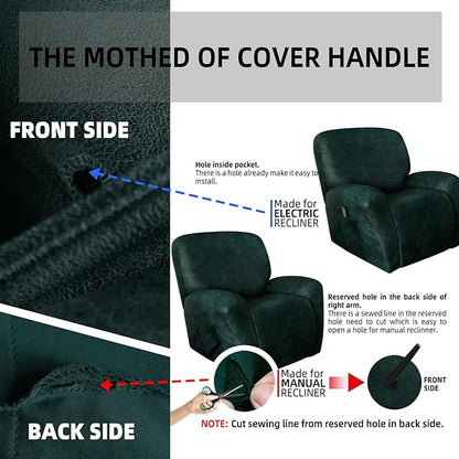 Leather Like Recliner Chair Covers Heavy Duty, 4 Pieces Lazy Boy Recliner Cover for Recliner Chair, Leather Cover for Recliner slipcovers Washable for Pets (Dark Green)