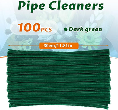100 Pcs Pipe Cleaners, Fuzzy Chenille Stems Green Pipe Cleaners Craft, Pipe Cleaners Bulk for Festivals Flower Making, Arts and Crafts Decorations Supplies