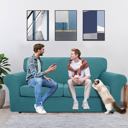 MAXIJIN 3 Piece Stretch Couch Covers for 2 Cushion Couch Sofa Slipcovers with 2 Extra Large Seat Cushion Couch Jacquard Loveseat Sofa Couch Cover for Dogs (2 Cushion Sofa, Peacock Blue)