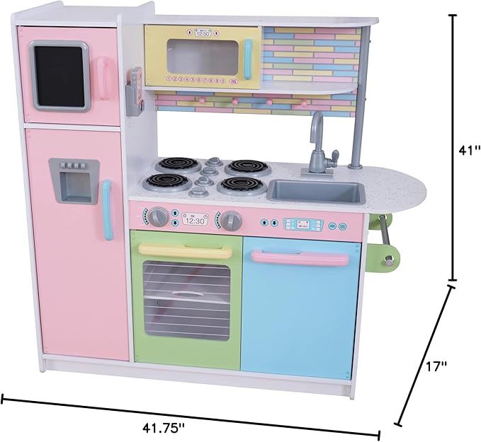 KidKraft Uptown Pastel Wooden Play Kitchen with Chalkboard, Play Phone, and See-Through Doors, Gift for Ages 3+