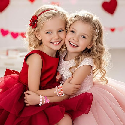 PinkSheep Class Valentine Bracelets Bulk: 36Pcs Valentine's Day Gift for Little Girls, Heart Valentines Day Bracelets Bulk for Kid, Valentines Day Jewelry Girl