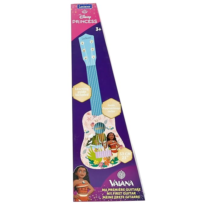 Lexibook, Disney Moana, My First Guitar for Children, 6 Nylon Strings, 53 cm / 21'', Guide Included, Pink/Blue, K200VN