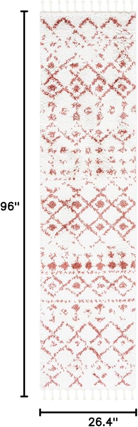 SAFAVIEH Berber Fringe Shag Collection Runner Rug - 2'2" x 8', Ivory & Rust, Moroccan Design, Non-Shedding & Easy Care, 1.2-inch Thick Ideal for High Traffic Areas in Living Room, Bedroom (BFG516P)