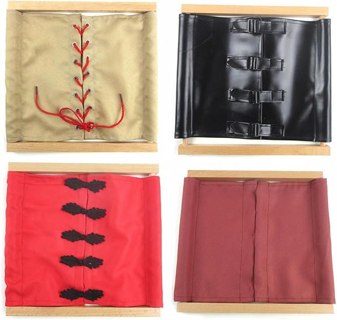 New Sky Enterprises Montessori Basic Life Skills Development Material for Kids Practical Dressing Frame Learn to Dress Kits (Set of 8)