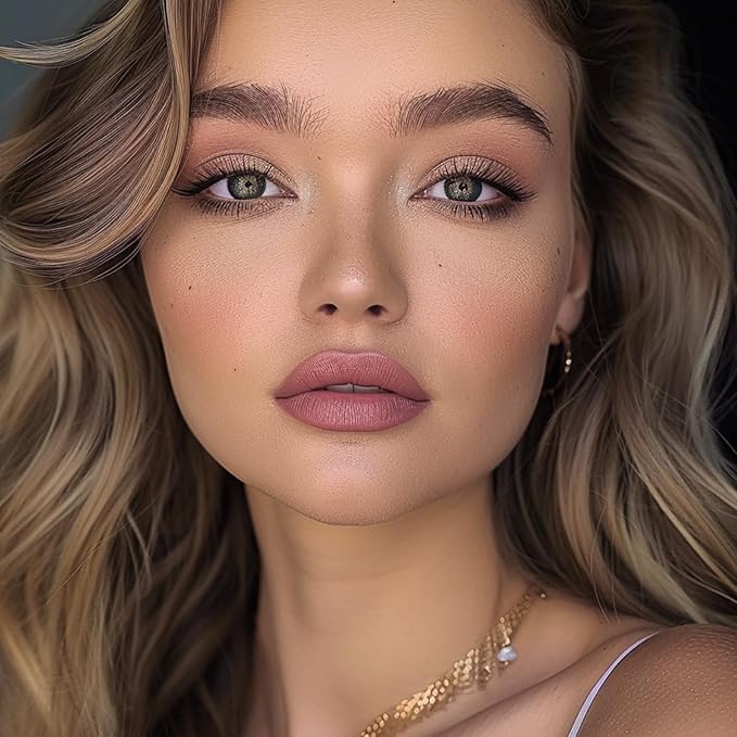 QiBest Nude Rose Pink Matte Lipstick with Lip Liner Makeup Set for Women, Cream Lip Stick and LipLiner Pencil 24 Hours Original Waterproof Labials, Velvety & Non-Drying Formula