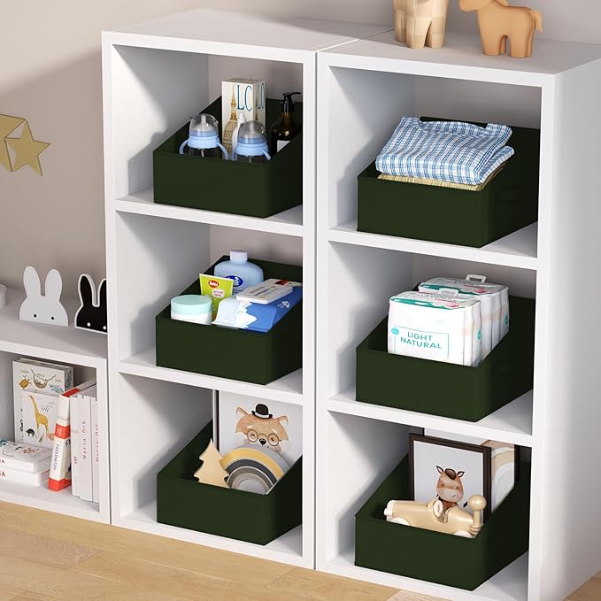 DIMJ Closet Storage Bins 12 Pack - Fabric Storage Baskets for Shelves, Collapsible Clothes Organizer with Handles, Trapezoid Shelf Organization Storage Cubes for Purse, Toys, Books, Towel, Clothes
